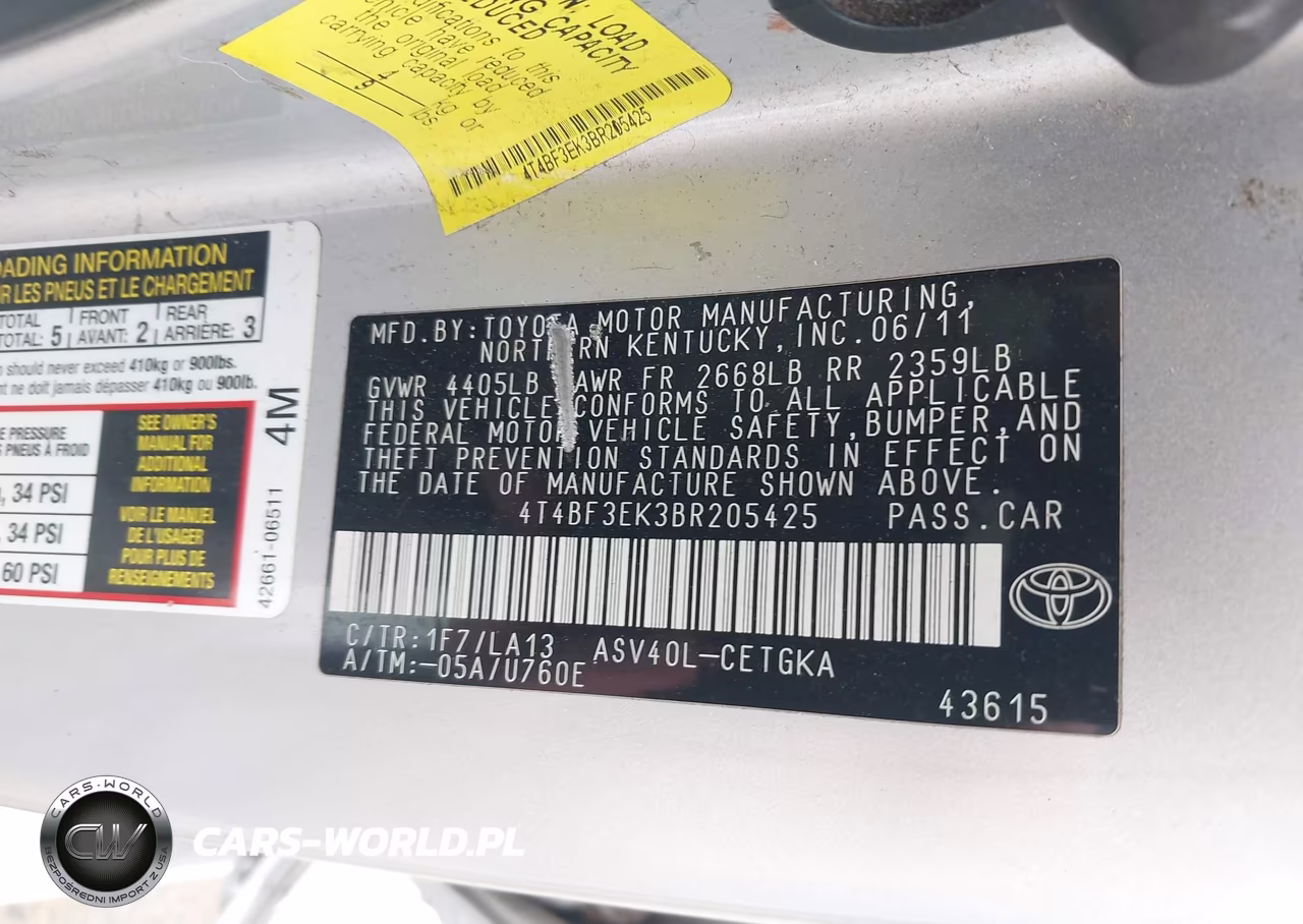 2011 Toyota Camry Xle VIN:4T4BF3EK3BR205425 - 9