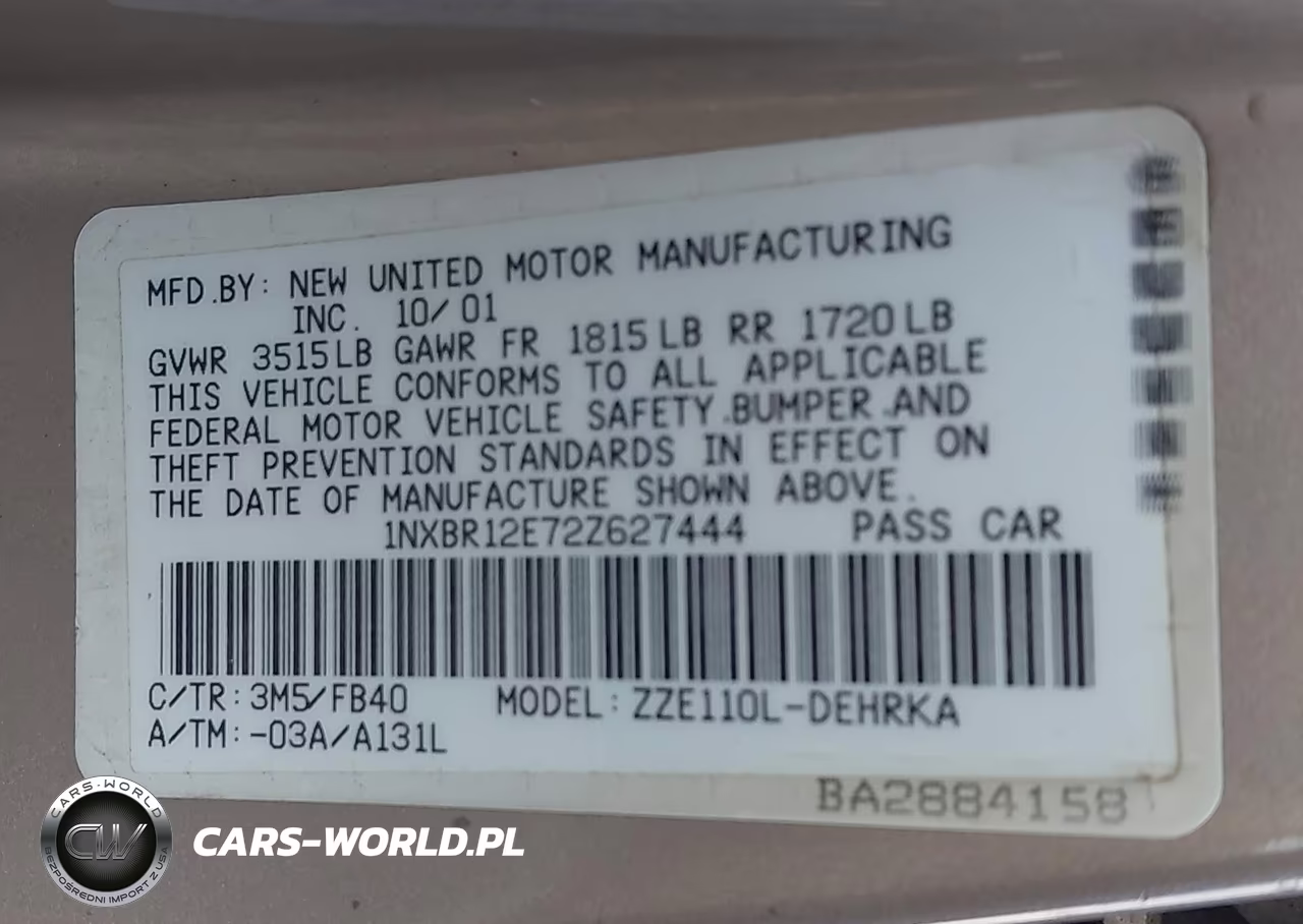 2002 Toyota Corolla Ce VIN:1NXBR12E72Z627444 - 9