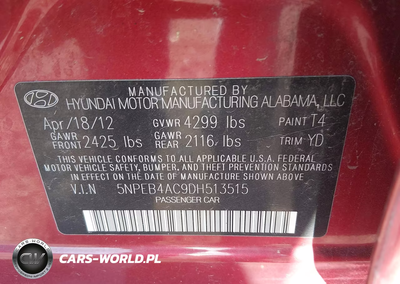 2013 Hyundai Sonata Gls VIN:5NPEB4AC9DH513515 - 9
