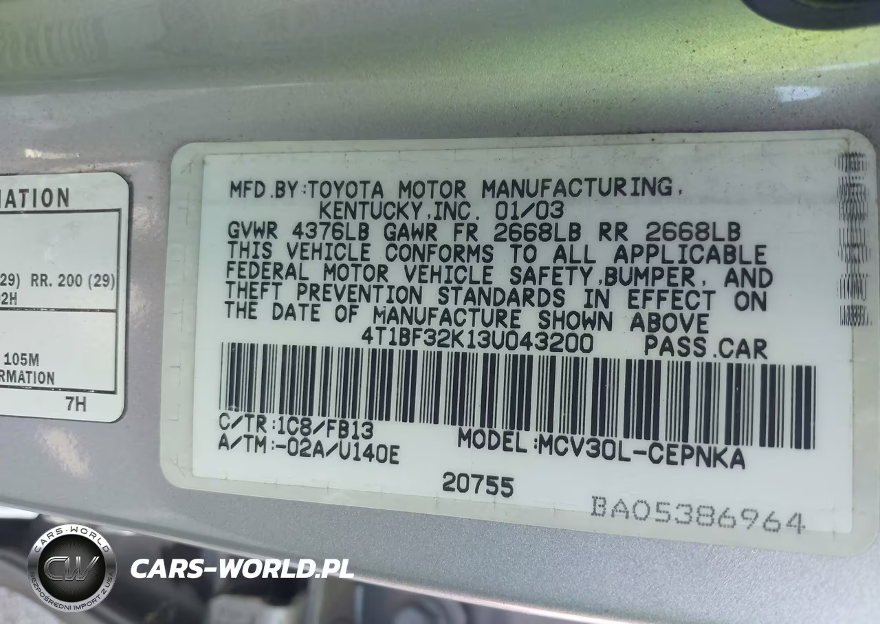 2003 Toyota Camry Le V6 VIN:4T1BF32K13U043200 - 9
