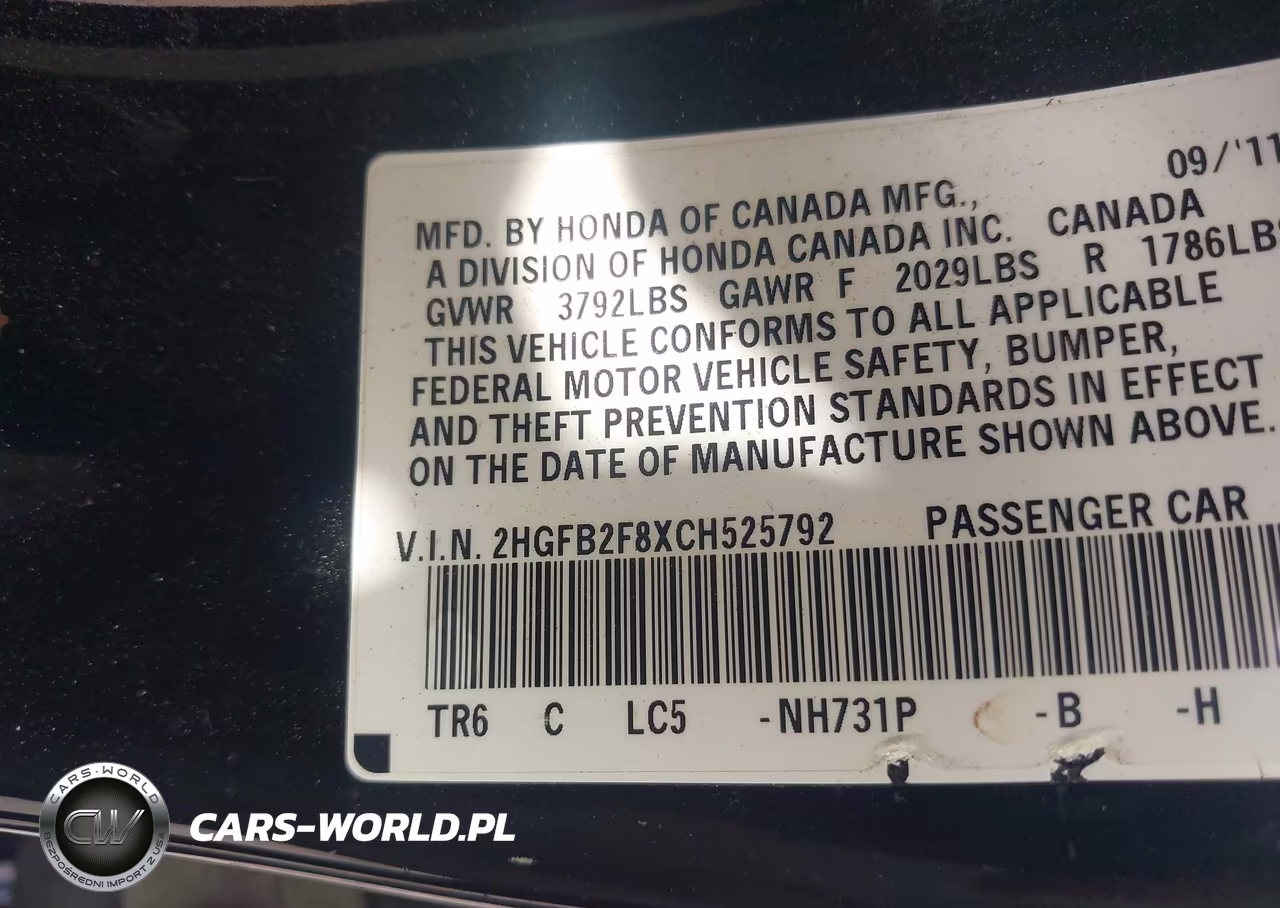 2012 Honda Civic Sdn Ex VIN:2HGFB2F8XCH525792 - 9