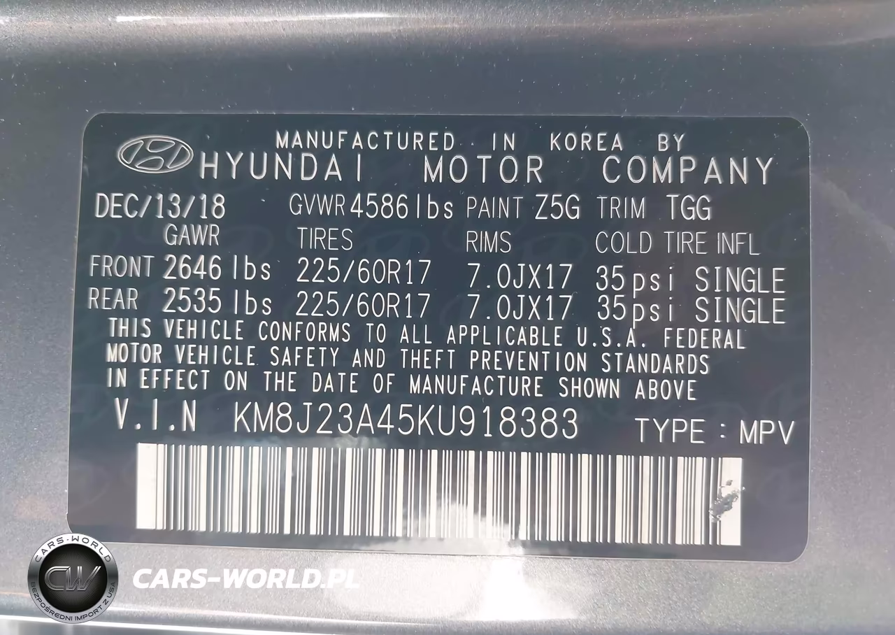 2019 Hyundai Tucson Se VIN:KM8J23A45KU918383 - 9