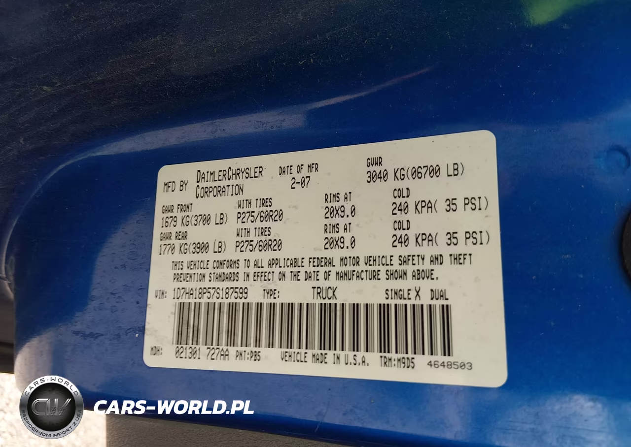 2007 Dodge Ram 1500 Slt VIN:1D7HA18P57S187599 - 9