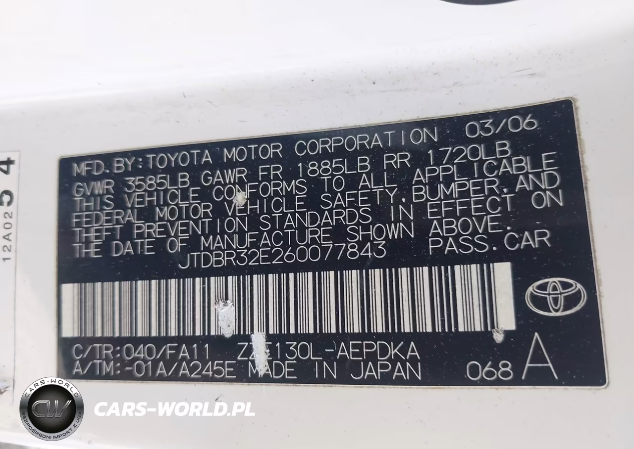 2006 Toyota Corolla Ce VIN:JTDBR32E260077843 - 9