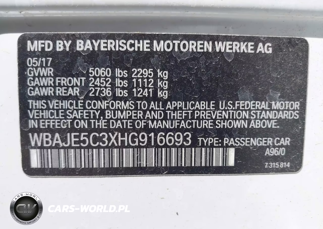 2017 BMW 540I VIN:WBAJE5C3XHG916693 - 9