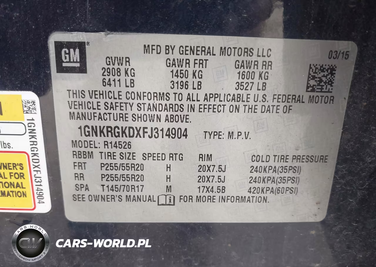 2015 Chevrolet Traverse 1Lt VIN:1GNKRGKDXFJ314904 - 9