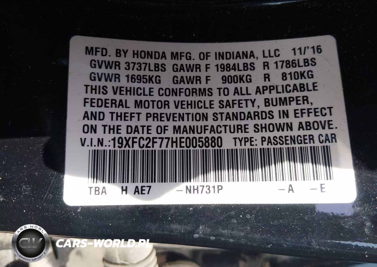 2017 Honda Civic Ex VIN:19XFC2F77HE005880 - 9