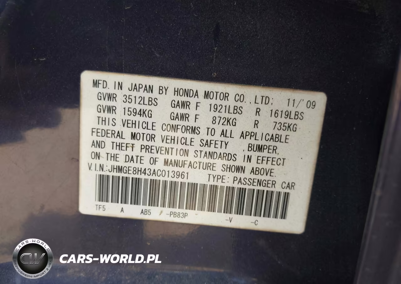 2010 Honda Fit Sport VIN:JHMGE8H43AC013961 - 9