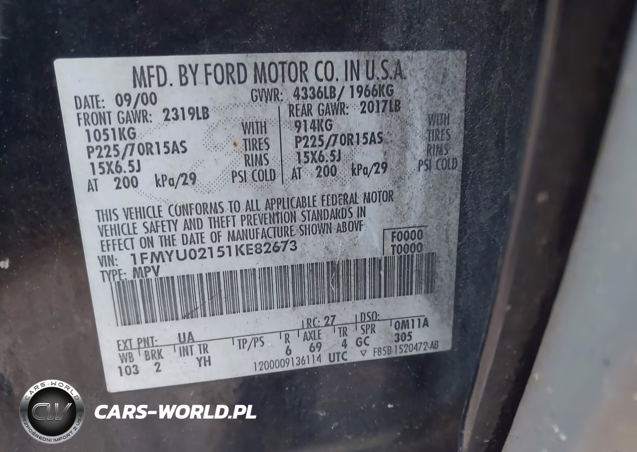 2001 Ford Escape Xls VIN:1FMYU02151KE82673 - 9