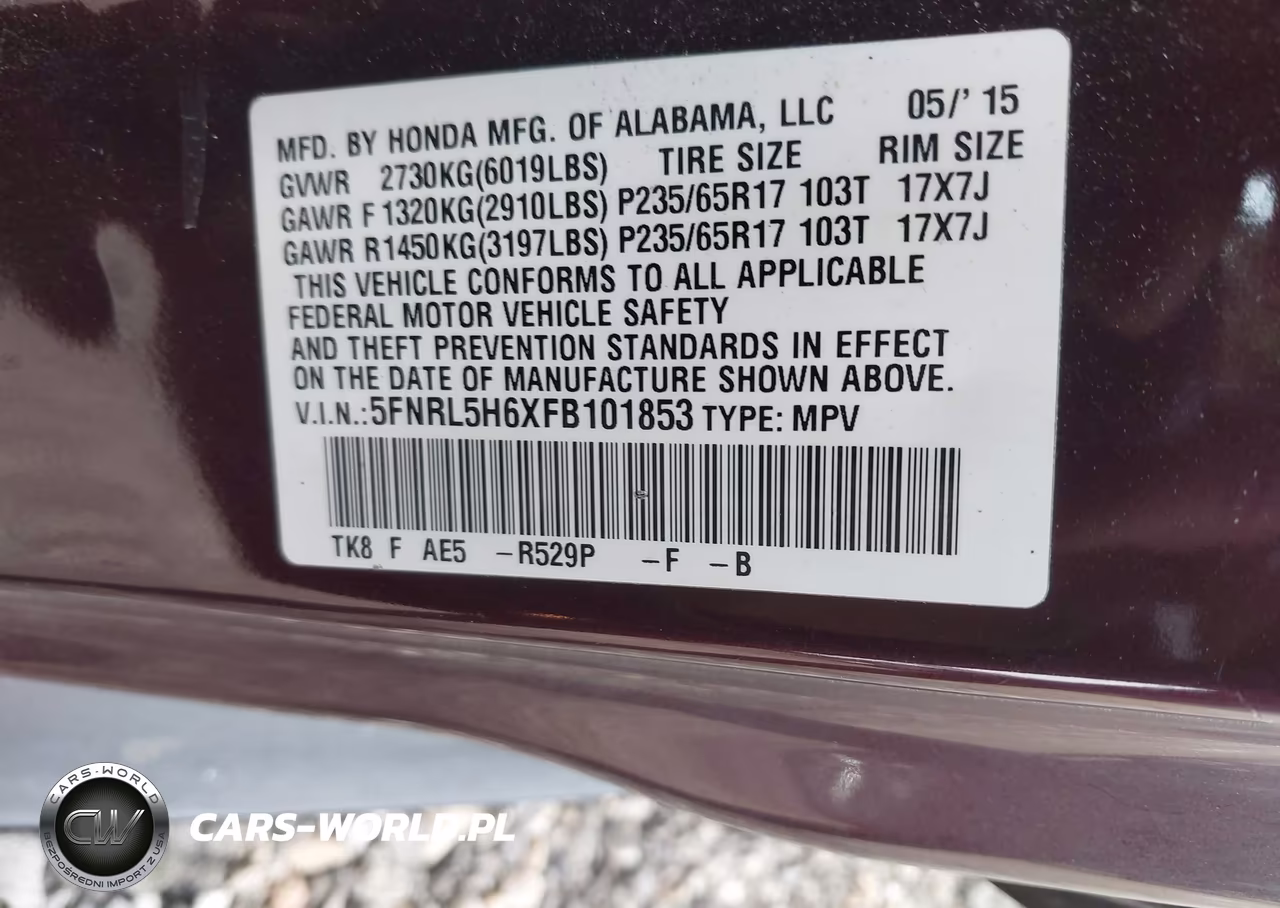 2015 Honda Odyssey Ex-L VIN:5FNRL5H6XFB101853 - 9