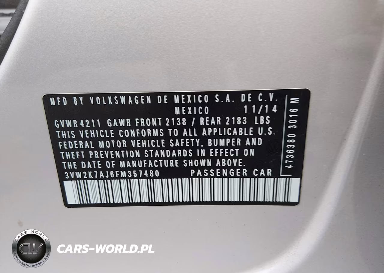 2015 Volkswagen Jetta 2.0L S VIN:3VW2K7AJ6FM357480 - 9