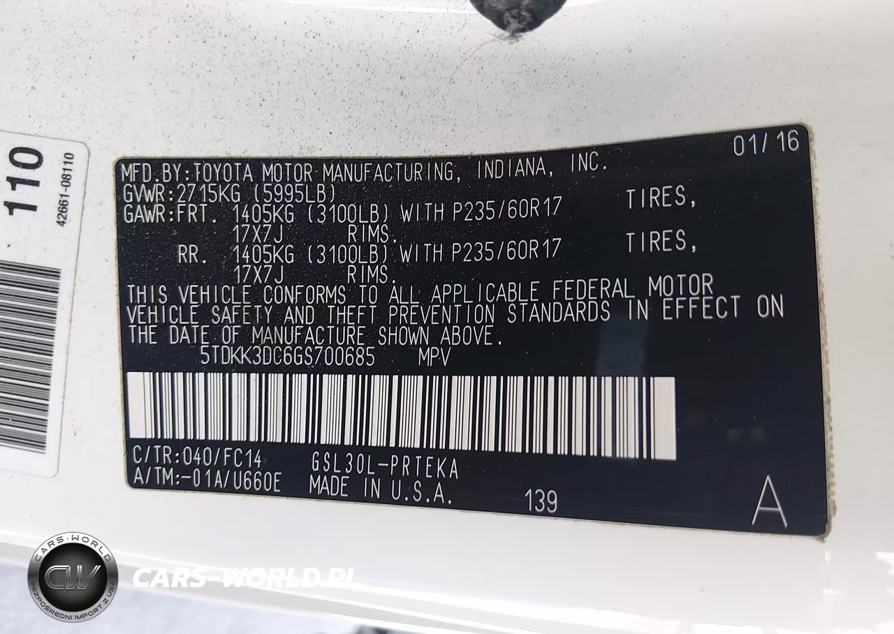 2016 Toyota Sienna Le VIN:5TDKK3DC6GS700685 - 9