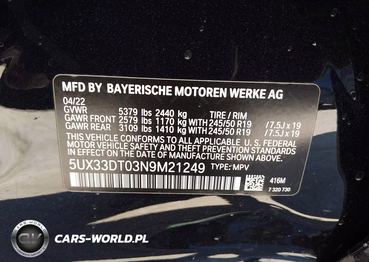 2022 BMW X4 xDrive30I VIN:5UX33DT03N9M21249 - 9