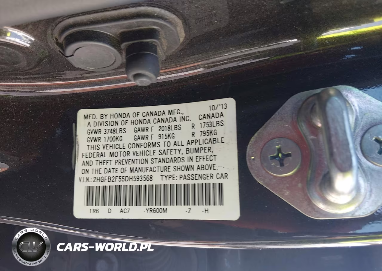 2013 Honda Civic Sdn Lx VIN:2HGFB2F55DH593568 - 9