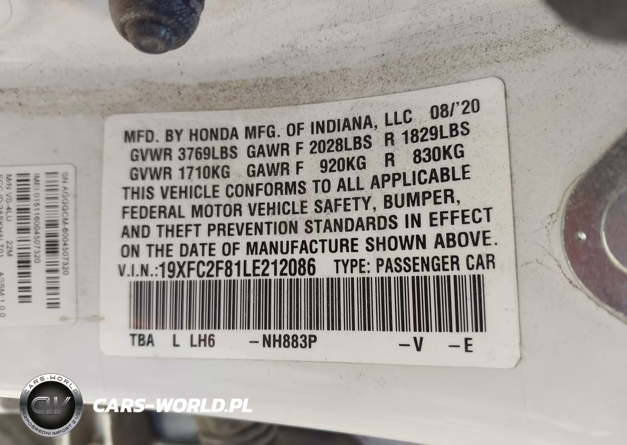 2020 Honda Civic Sport VIN:19XFC2F81LE212086 - 9