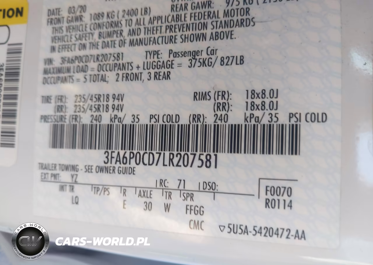2020 Ford Fusion Sel VIN:3FA6P0CD7LR207581 - 9