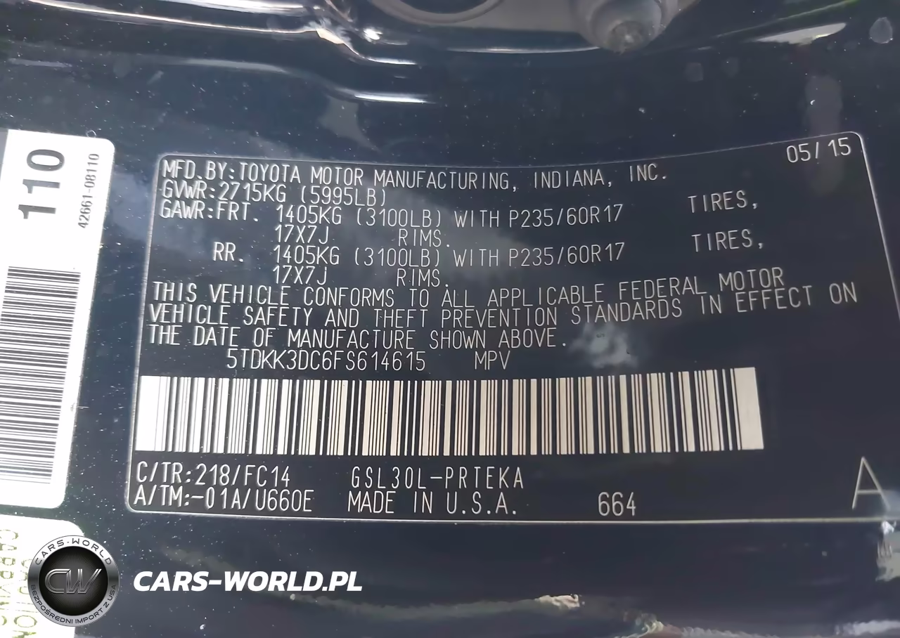 2015 Toyota Sienna Le VIN:5TDKK3DC6FS614615 - 9