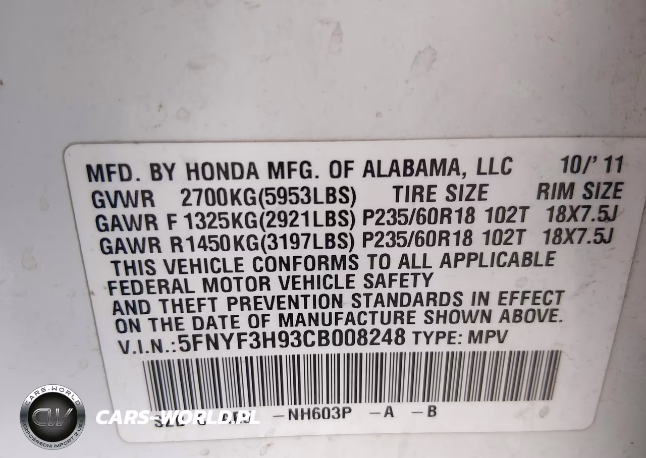 2012 HONDA PILOT TOUR TOURING VIN:5FNYF3H93CB008248 - 9
