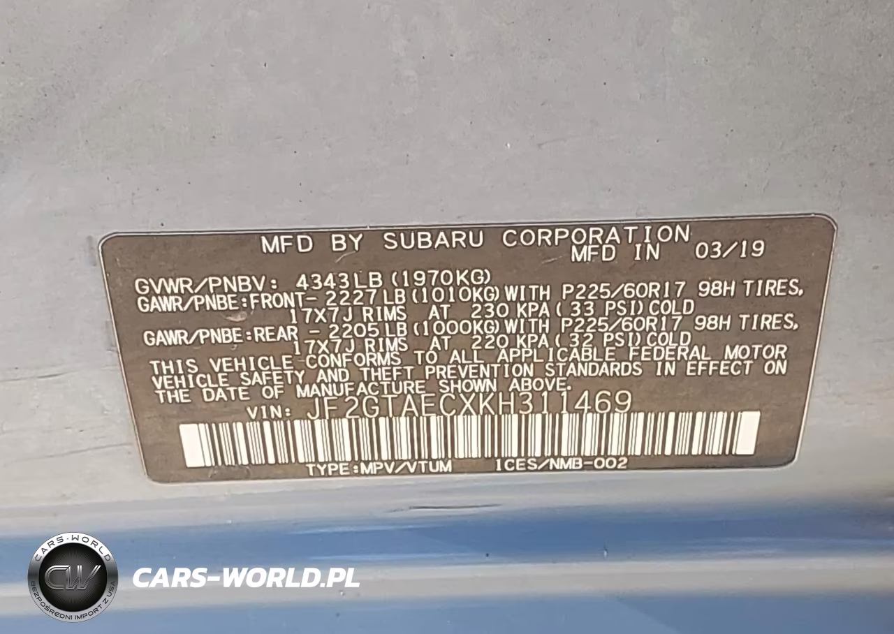 2019 Subaru Crosstrek 2.0I Premium VIN:JF2GTAECXKH311469 - 9