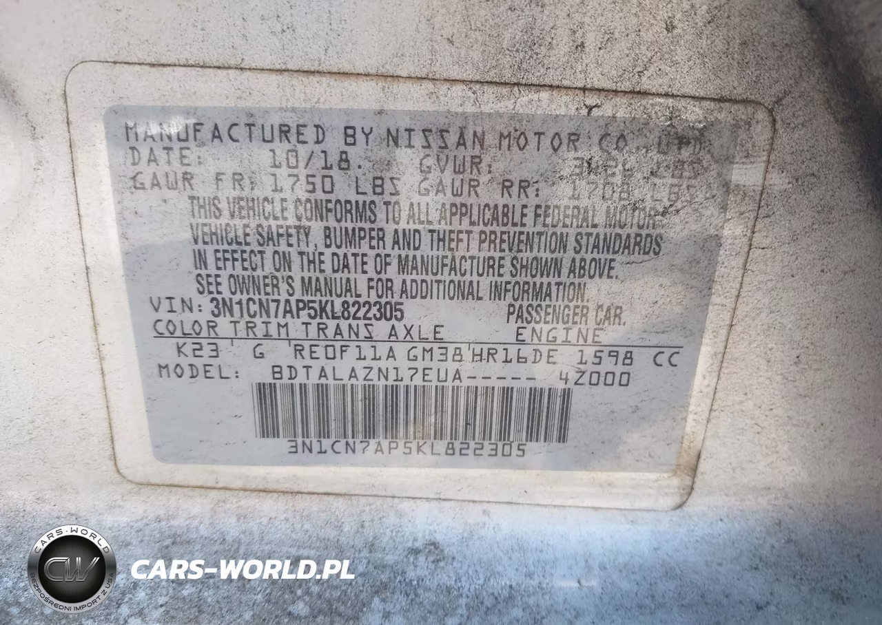 2019 Nissan Versa 1.6 S+ VIN:3N1CN7AP5KL822305 - 9