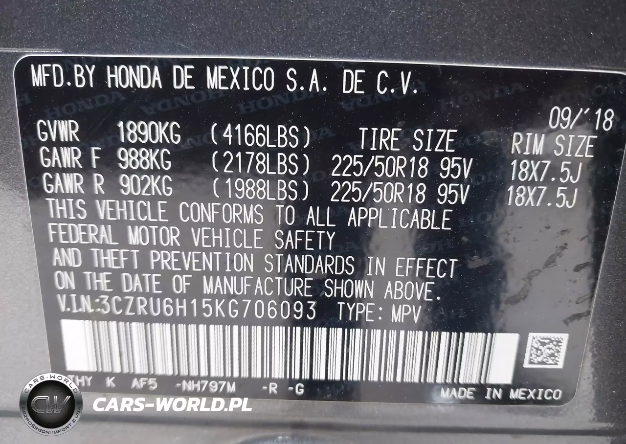 2019 Honda Hr-V Sport VIN:3CZRU6H15KG706093 - 9
