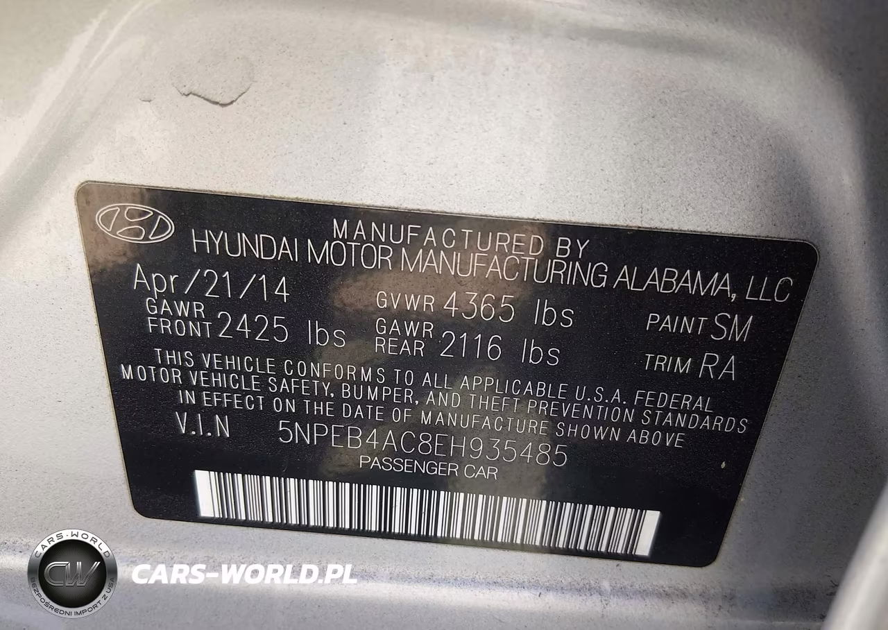 2014 Hyundai Sonata Gls VIN:5NPEB4AC8EH935485 - 9