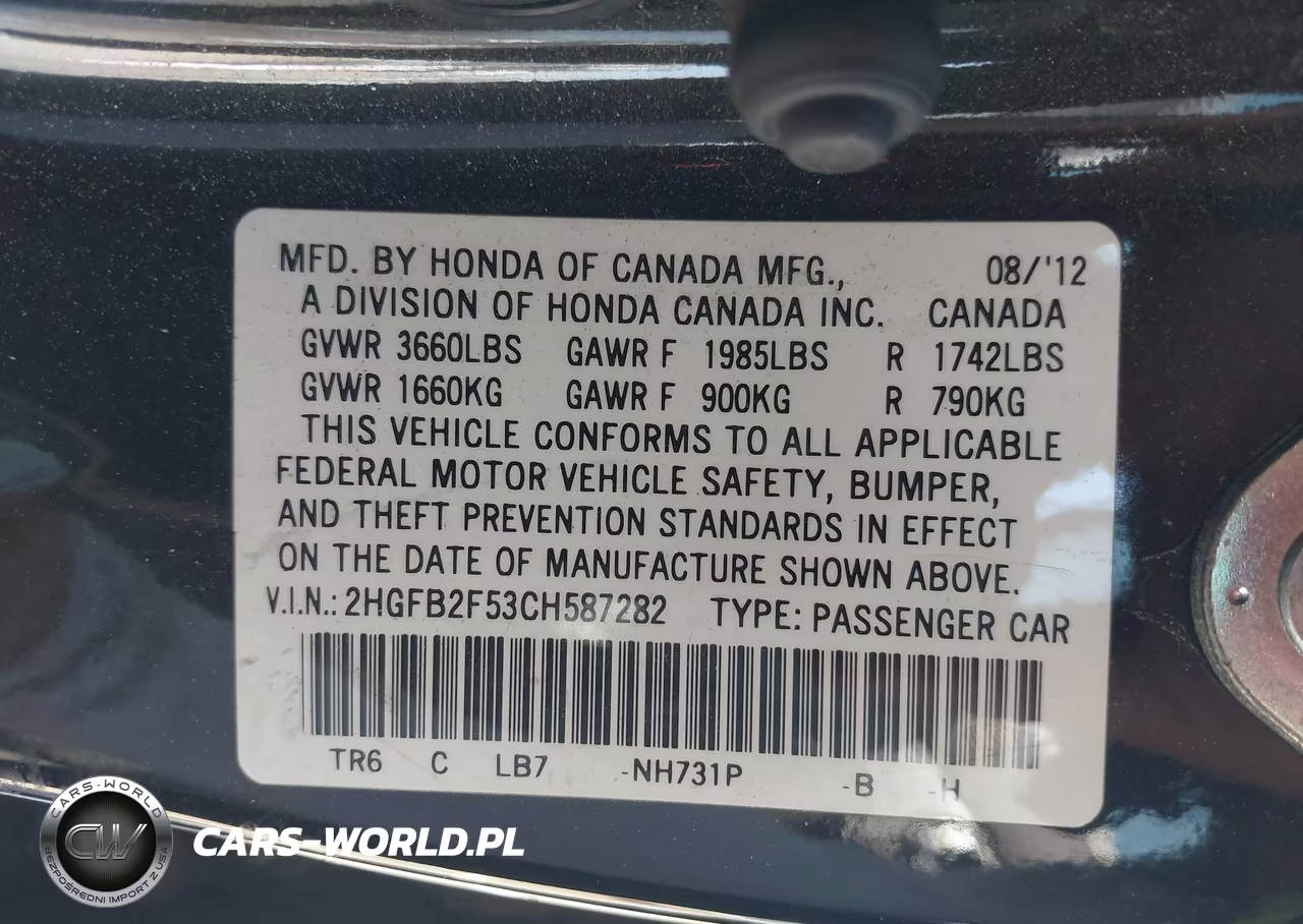 2012 Honda Civic Lx VIN:2HGFB2F53CH587282 - 9