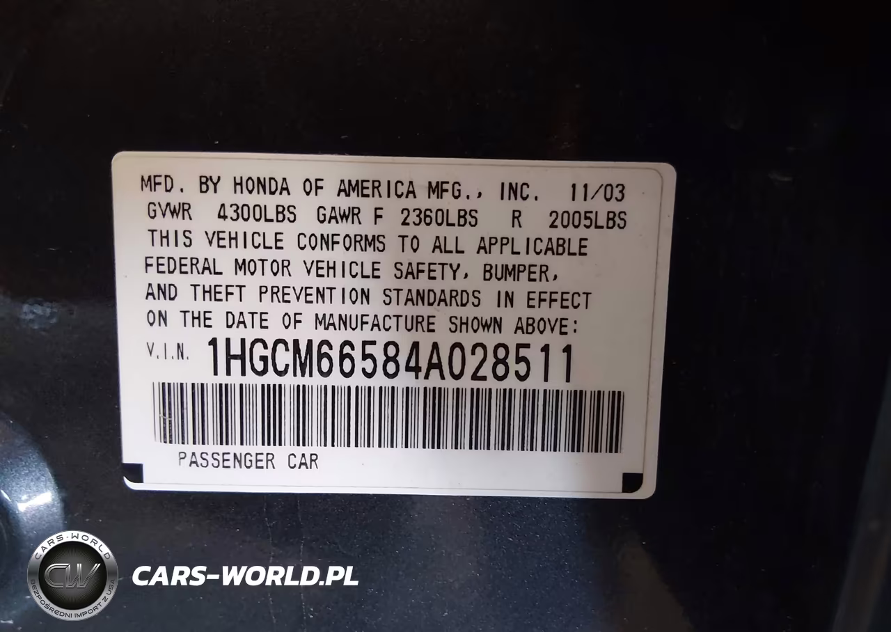 2004 Honda Accord 3.0 Ex VIN:1HGCM66584A028511 - 9