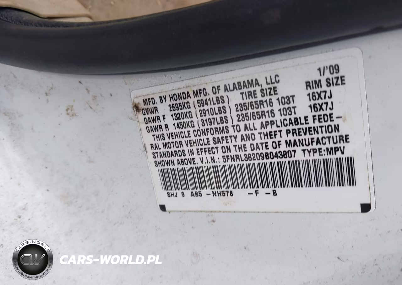 2008 Honda Odyssey Ex-L VIN:5FNRL38209B043807 - 9
