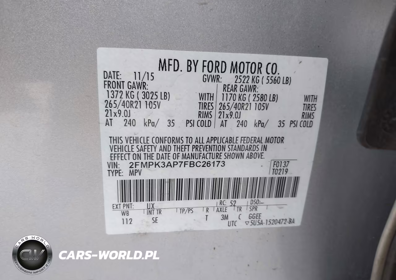 2015 Ford Edge Sport VIN:2FMPK3AP7FBC26173 - 9