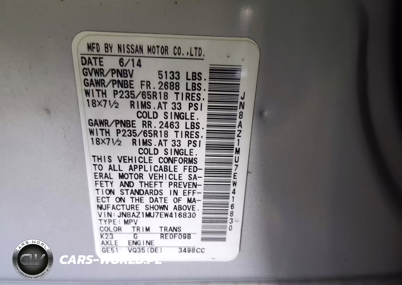 2014 Nissan Murano Sv VIN:JN8AZ1MU7EW416830 - 9