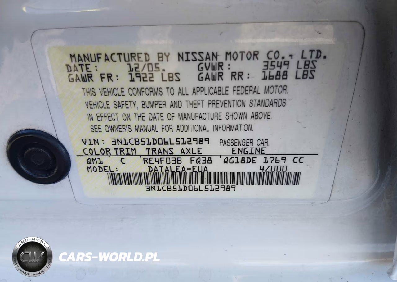 2006 Nissan Sentra 1.8S VIN:3N1CB51D06L512989 - 9