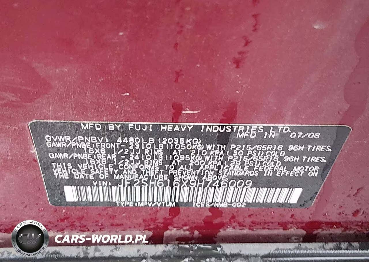 2009 Subaru Forester (Natl) X VIN:JF2SH616X9H746009 - 9