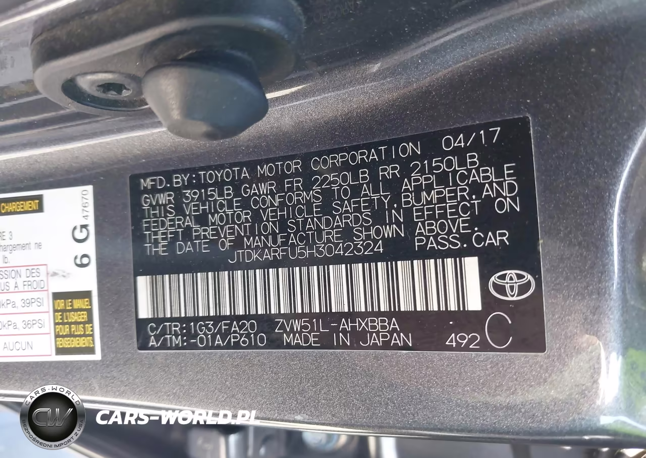 2017 Toyota Prius Two Eco VIN:JTDKARFU5H3042324 - 9