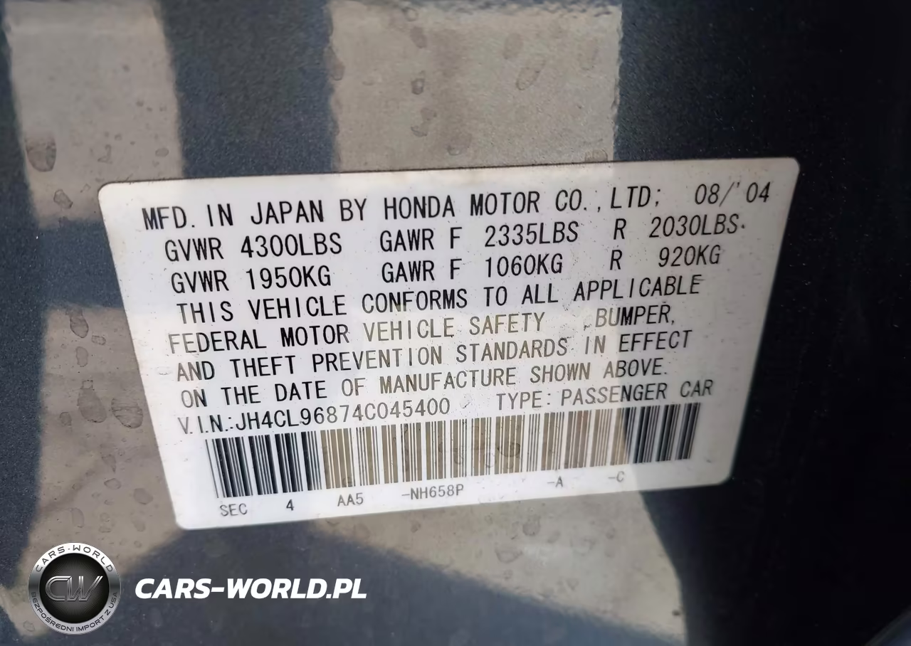 2004 Acura Tsx VIN:JH4CL96874C045400 - 9
