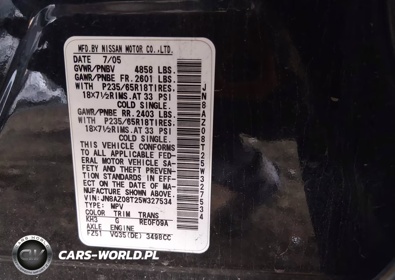 2005 Nissan Murano S VIN:JN8AZ08T25W327534 - 9