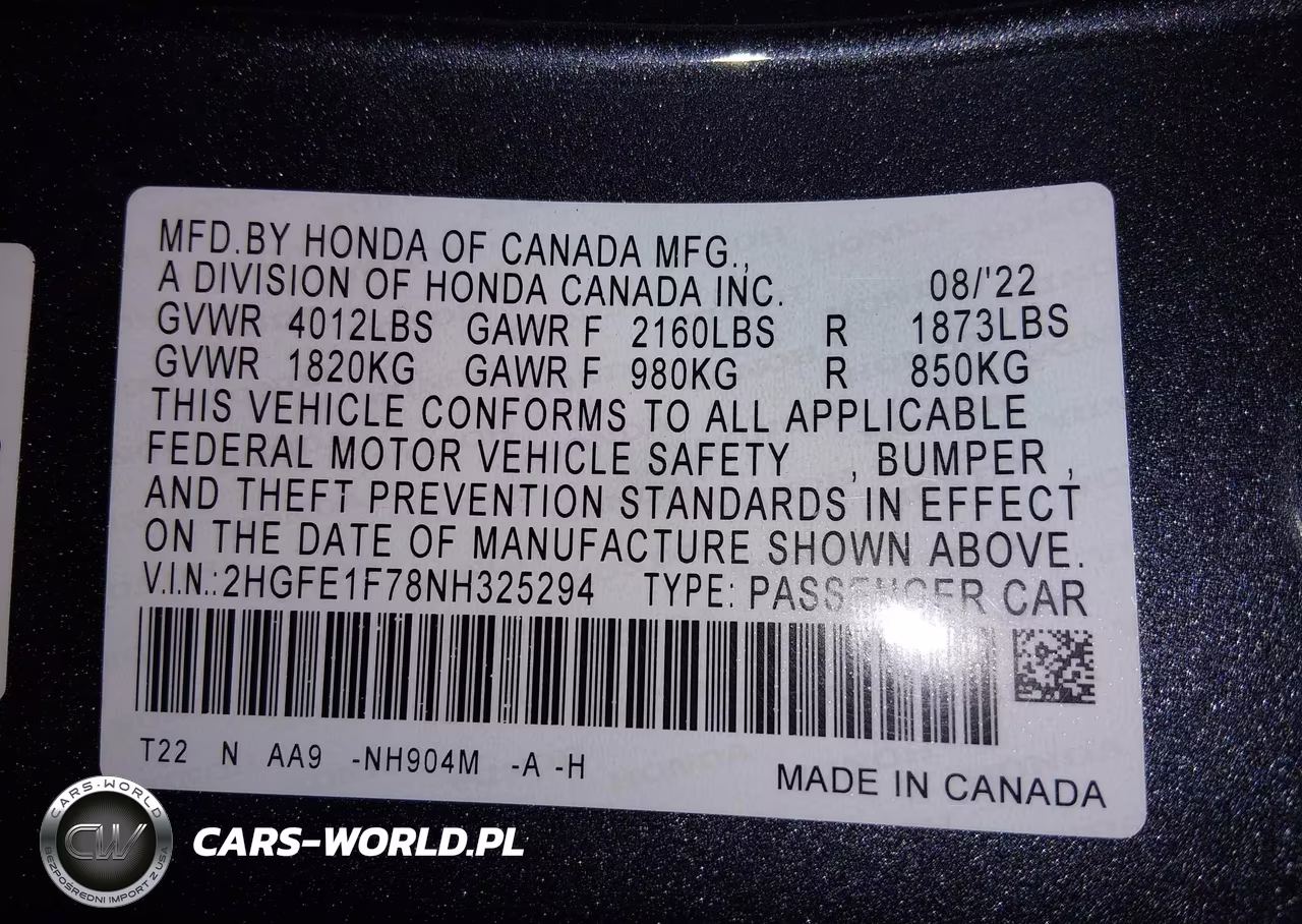 2022 Honda Civic Ex VIN:2HGFE1F78NH325294 - 9
