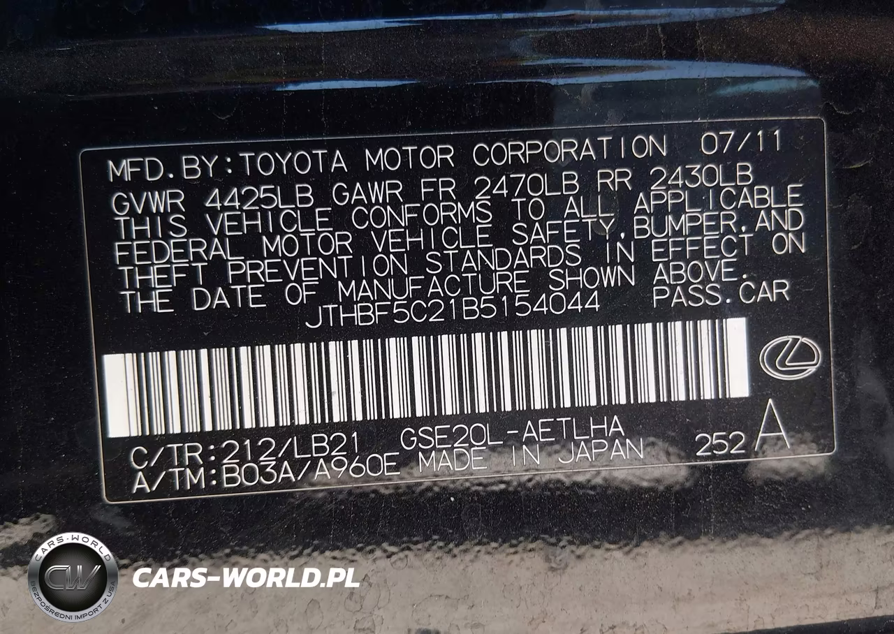 2011 Lexus Is 250 VIN:JTHBF5C21B5154044 - 9