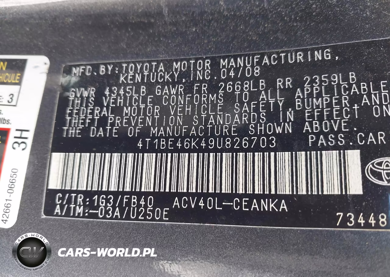 2009 Toyota Camry Le VIN:4T1BE46K49U826703 - 9