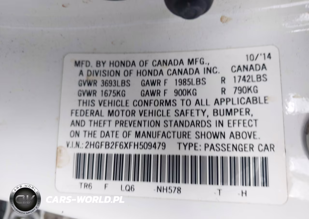 2015 Honda Civic Hf VIN:2HGFB2F6XFH509479 - 9