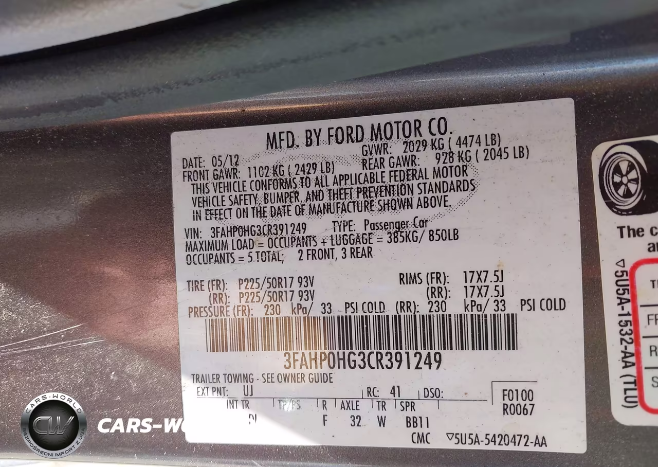 2012 Ford Fusion Se VIN:3FAHP0HG3CR391249 - 9