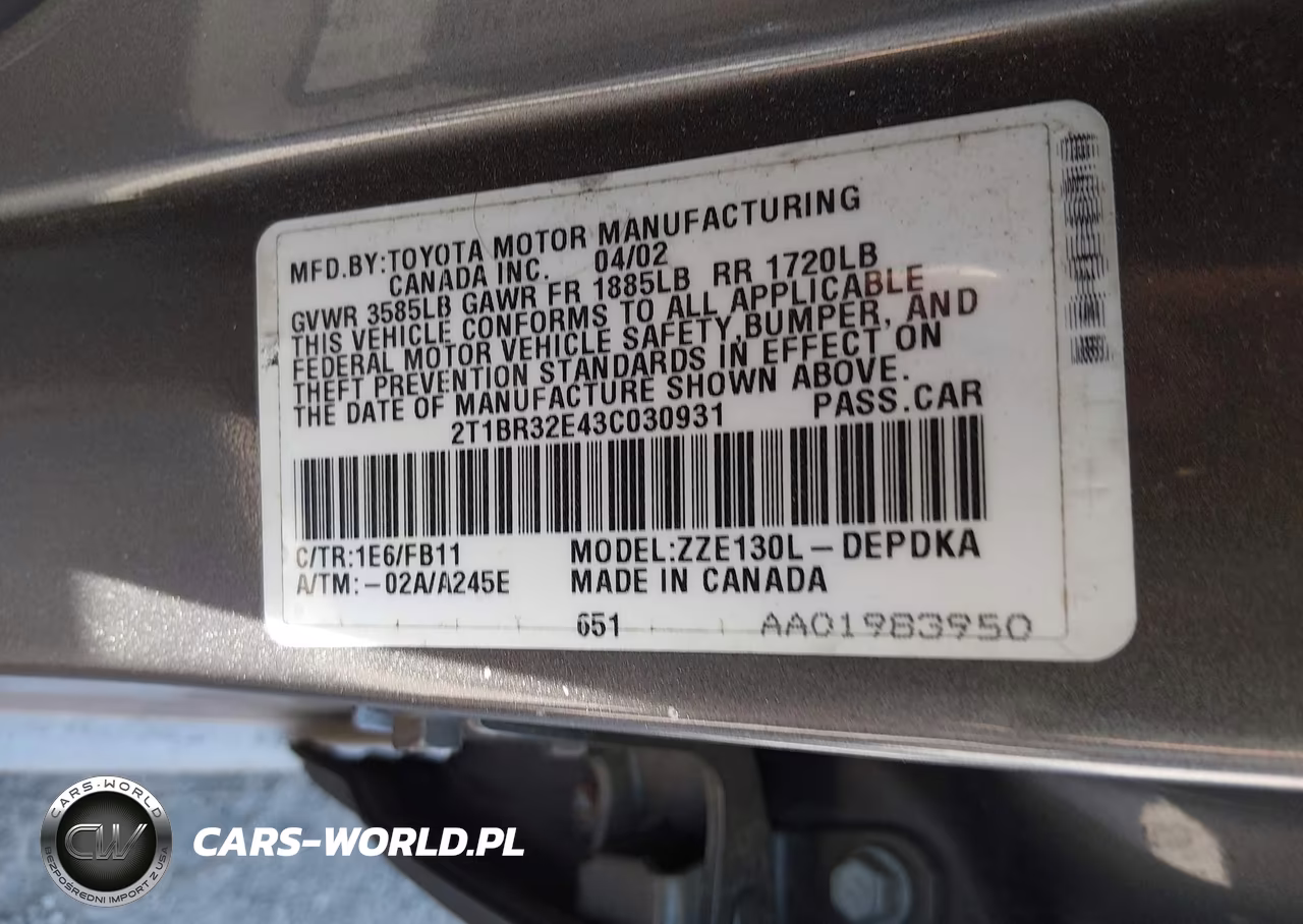 2003 Toyota Corolla Ce VIN:2T1BR32E43C030931 - 9