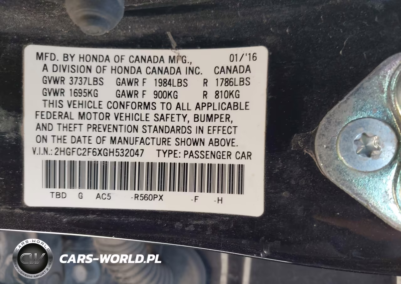 2016 Honda Civic Lx VIN:2HGFC2F6XGH532047 - 9