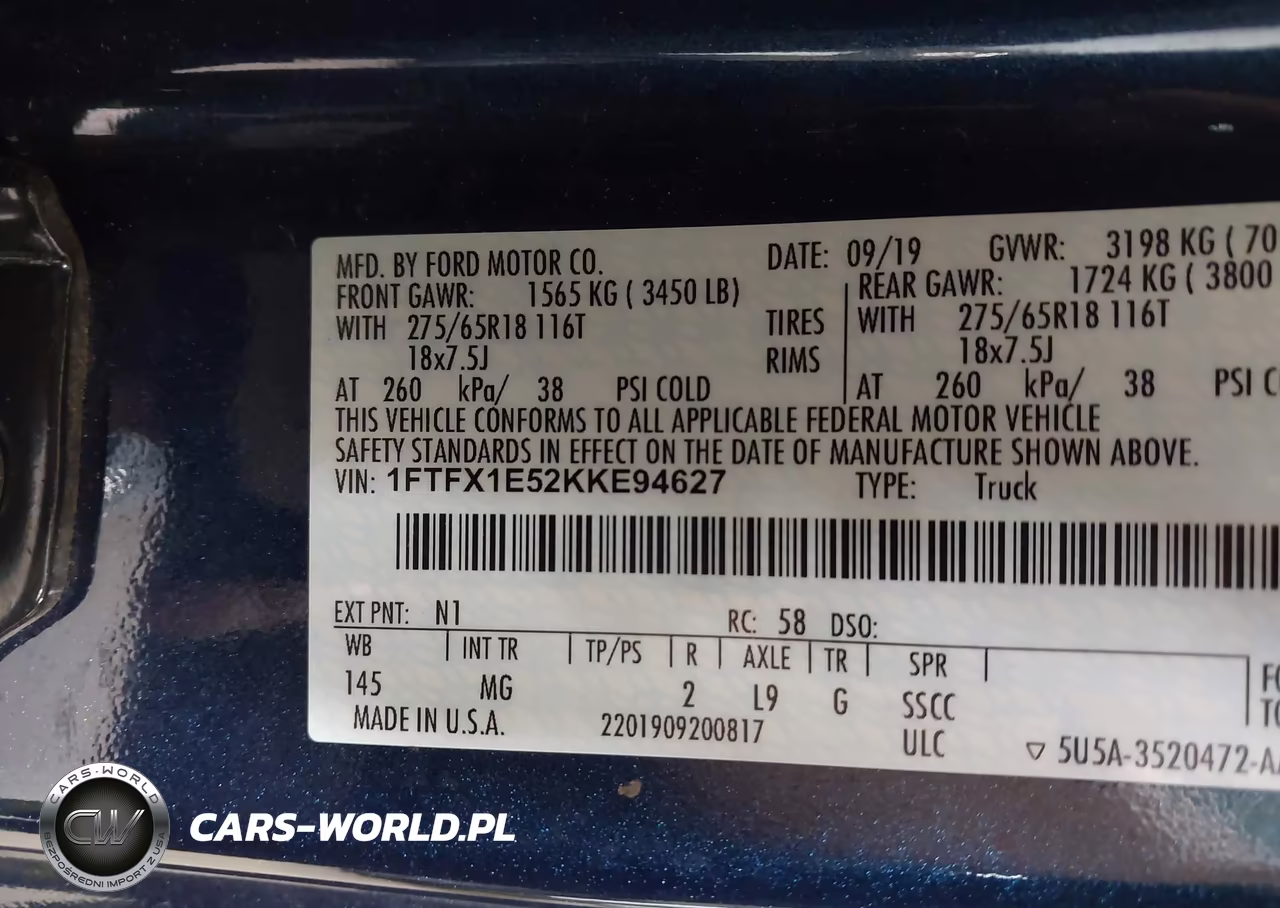 2019 Ford F-150 Xlt VIN:1FTFX1E52KKE94627 - 9