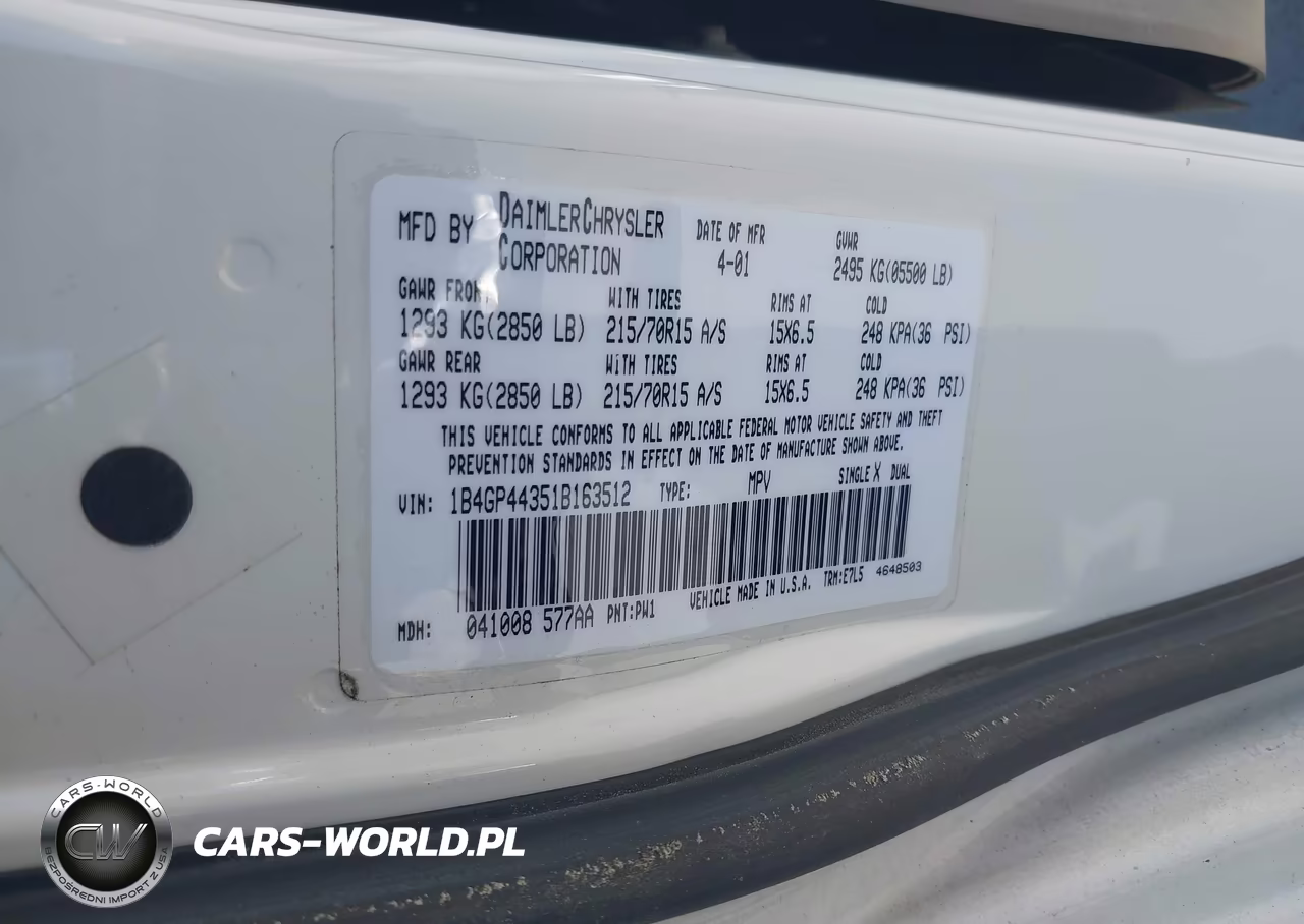 2001 Dodge Grand Caravan Sport VIN:1B4GP44351B163512 - 9