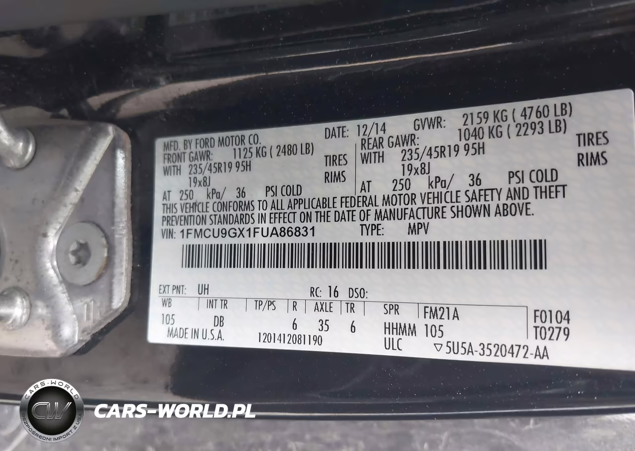 2015 Ford Escape Se VIN:1FMCU9GX1FUA86831 - 9