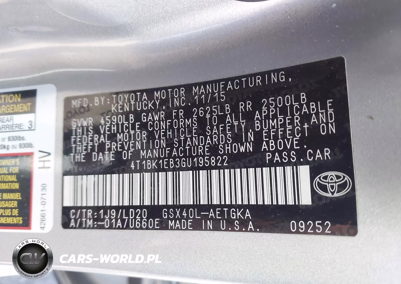 2016 Toyota Avalon Xle VIN:4T1BK1EB3GU195822 - 9
