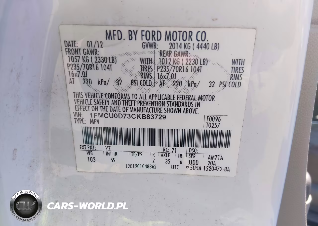 2012 Ford Escape Xlt VIN:1FMCU0D73CKB83729 - 9