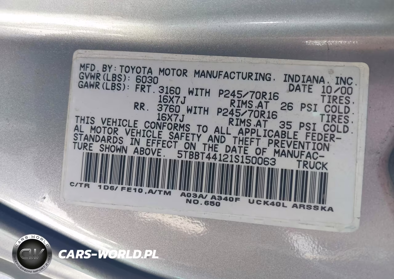 2001 Toyota Tundra Sr5 V8 VIN:5TBBT44121S150063 - 9
