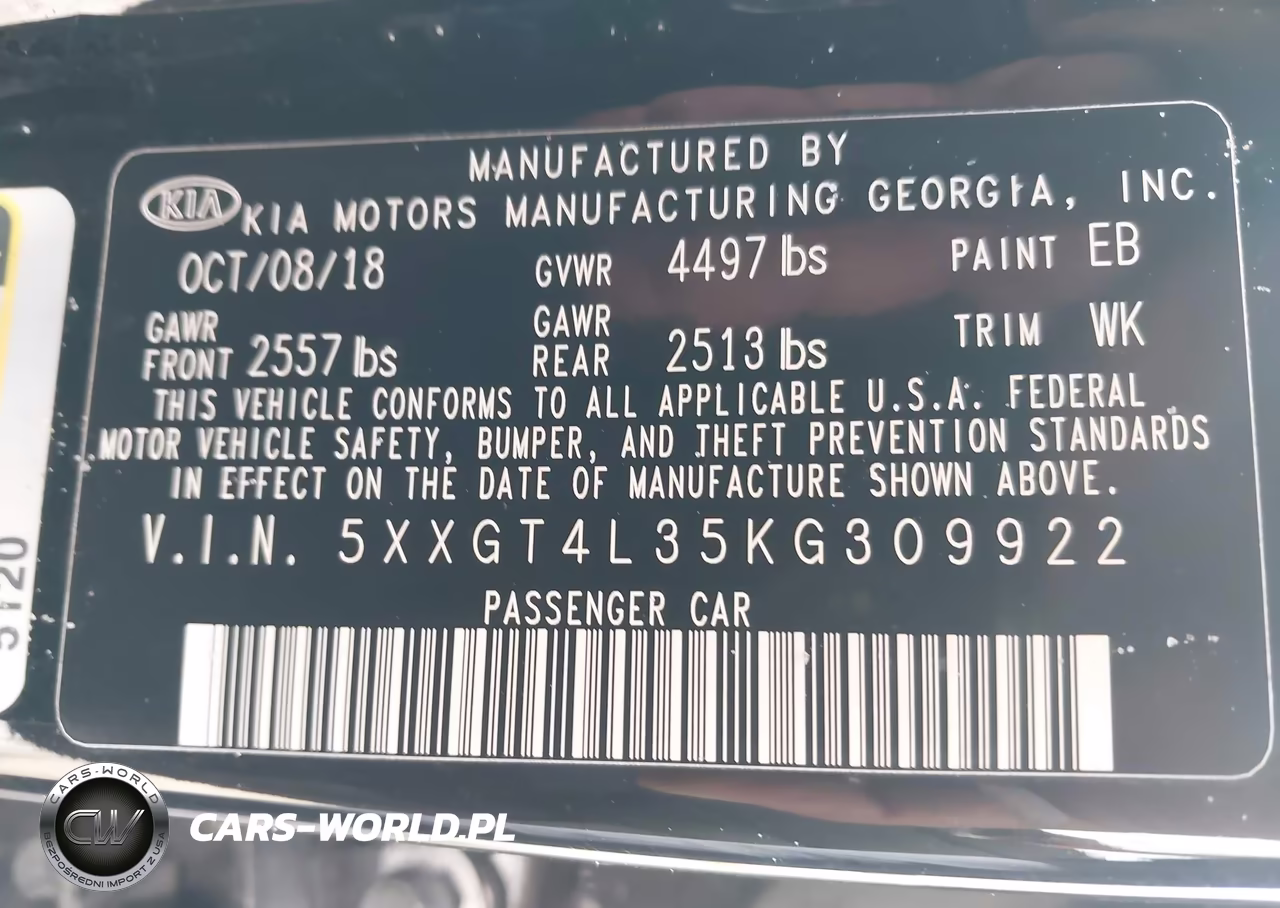 2019 Kia Optima Lx VIN:5XXGT4L35KG309922 - 9
